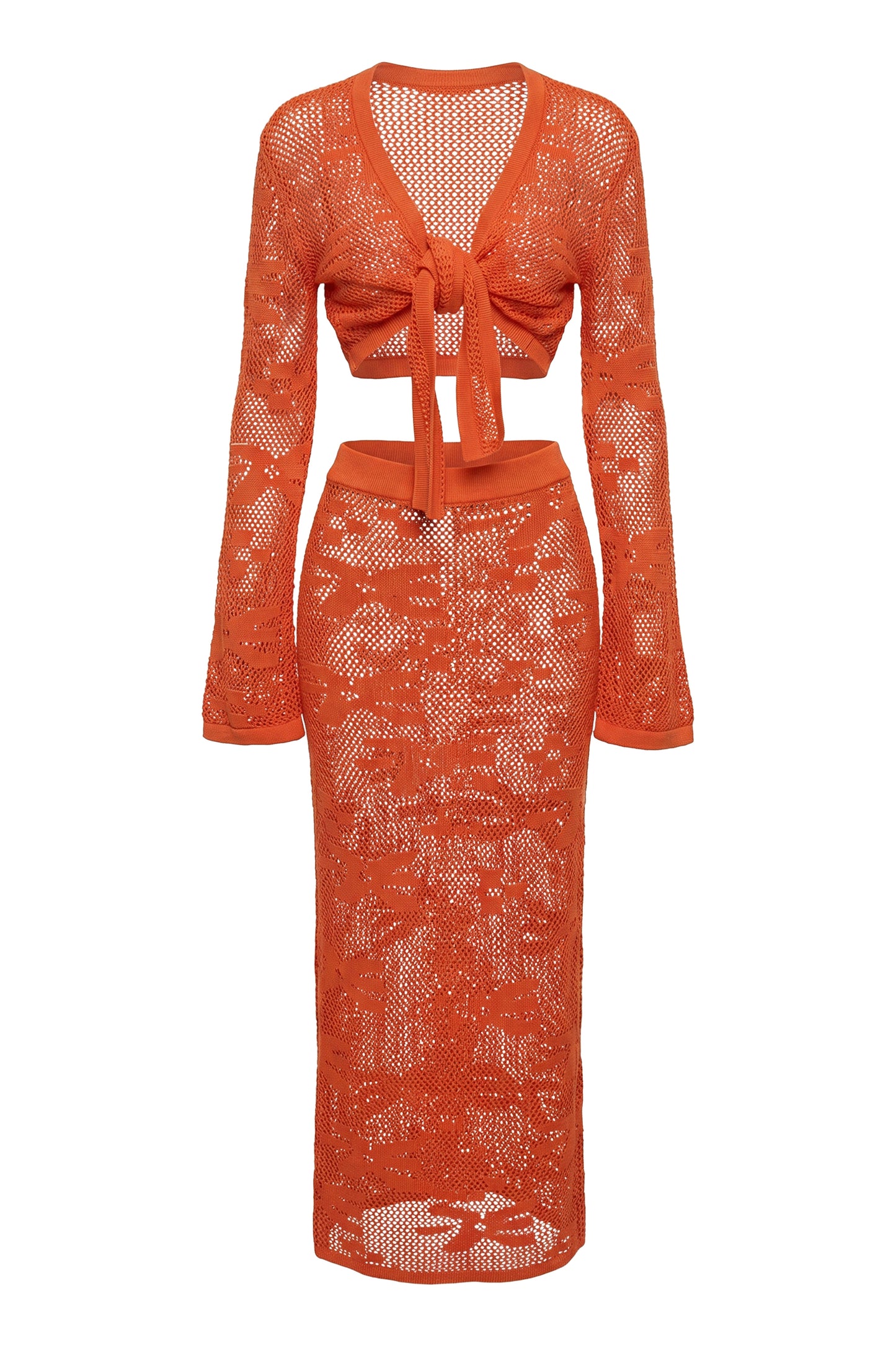 « Marbella » — Ensemble Jupe Longue en Crochet, Orange