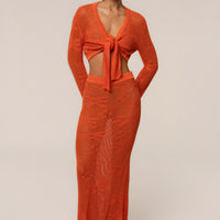 « Marbella » — Ensemble Jupe Longue en Crochet, Orange