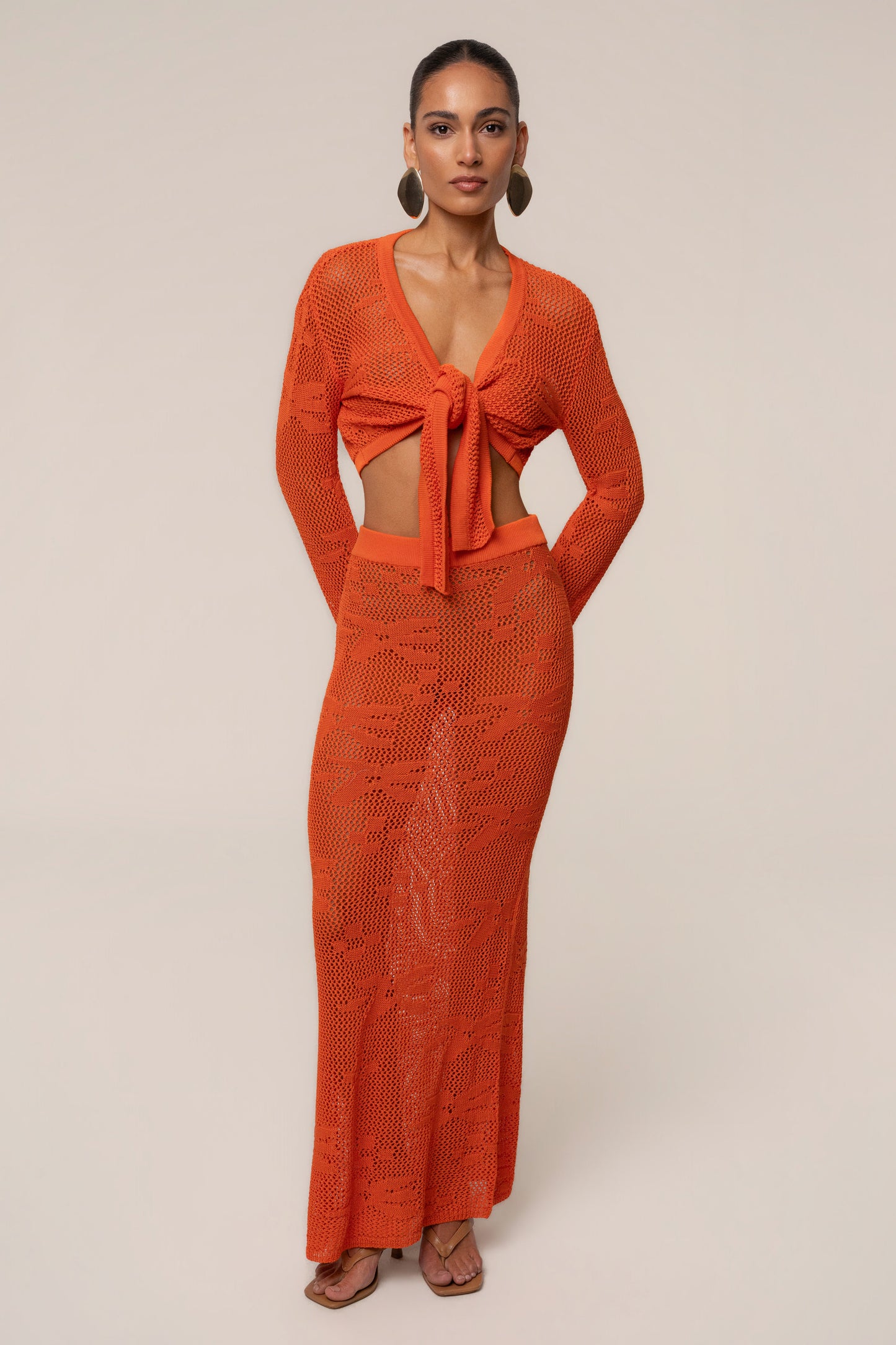 « Marbella » — Ensemble Jupe Longue en Crochet, Orange