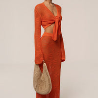 « Marbella » — Ensemble Jupe Longue en Crochet, Orange