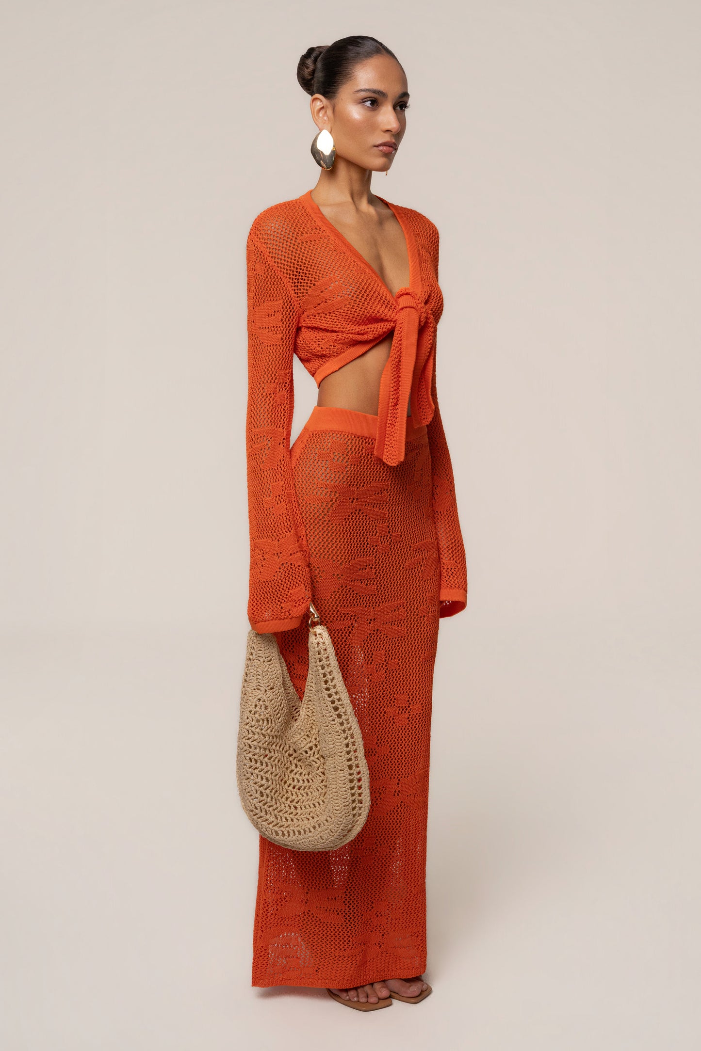 « Marbella » — Ensemble Jupe Longue en Crochet, Orange