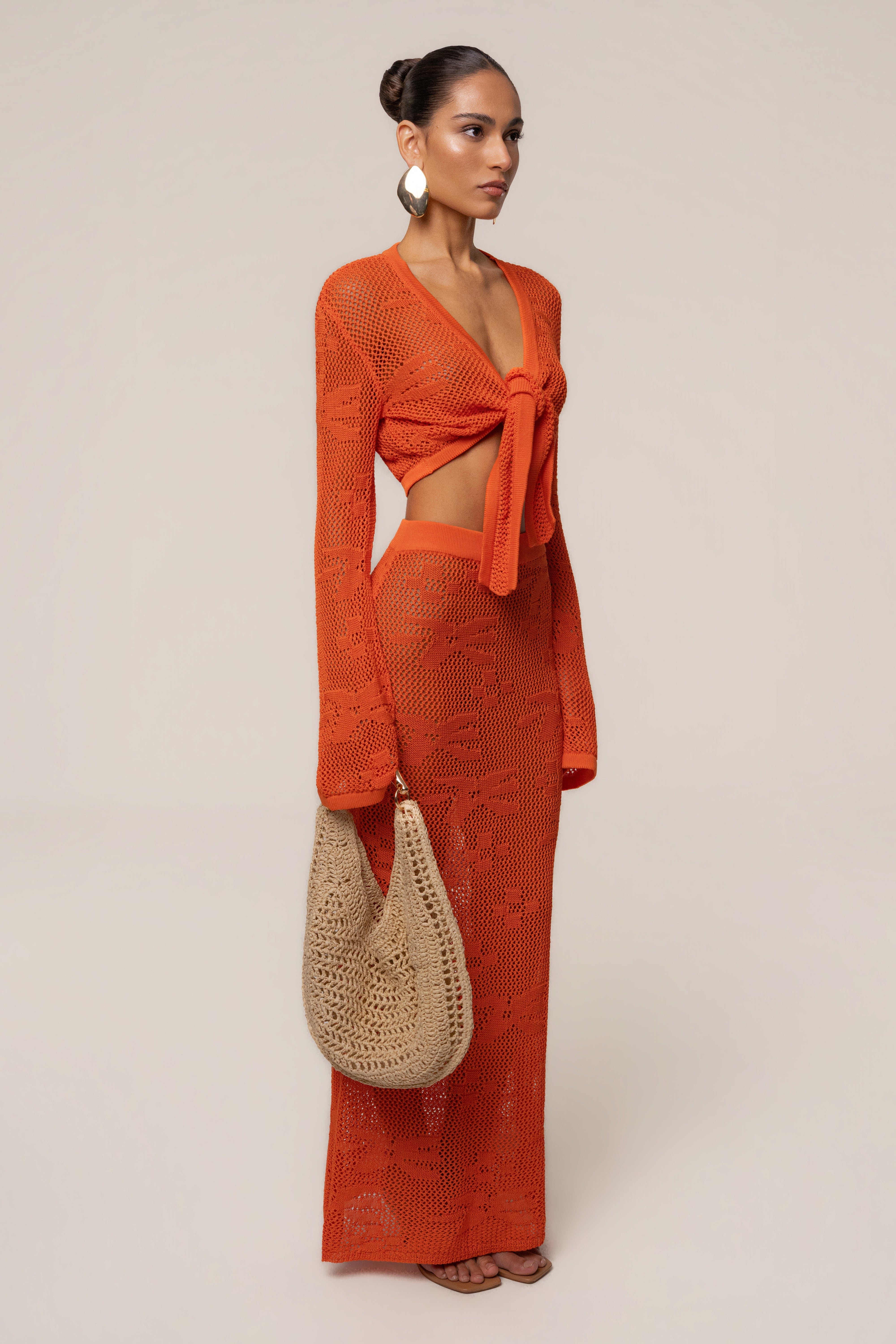 « Marbella » — Ensemble Jupe Longue en Crochet, Orange