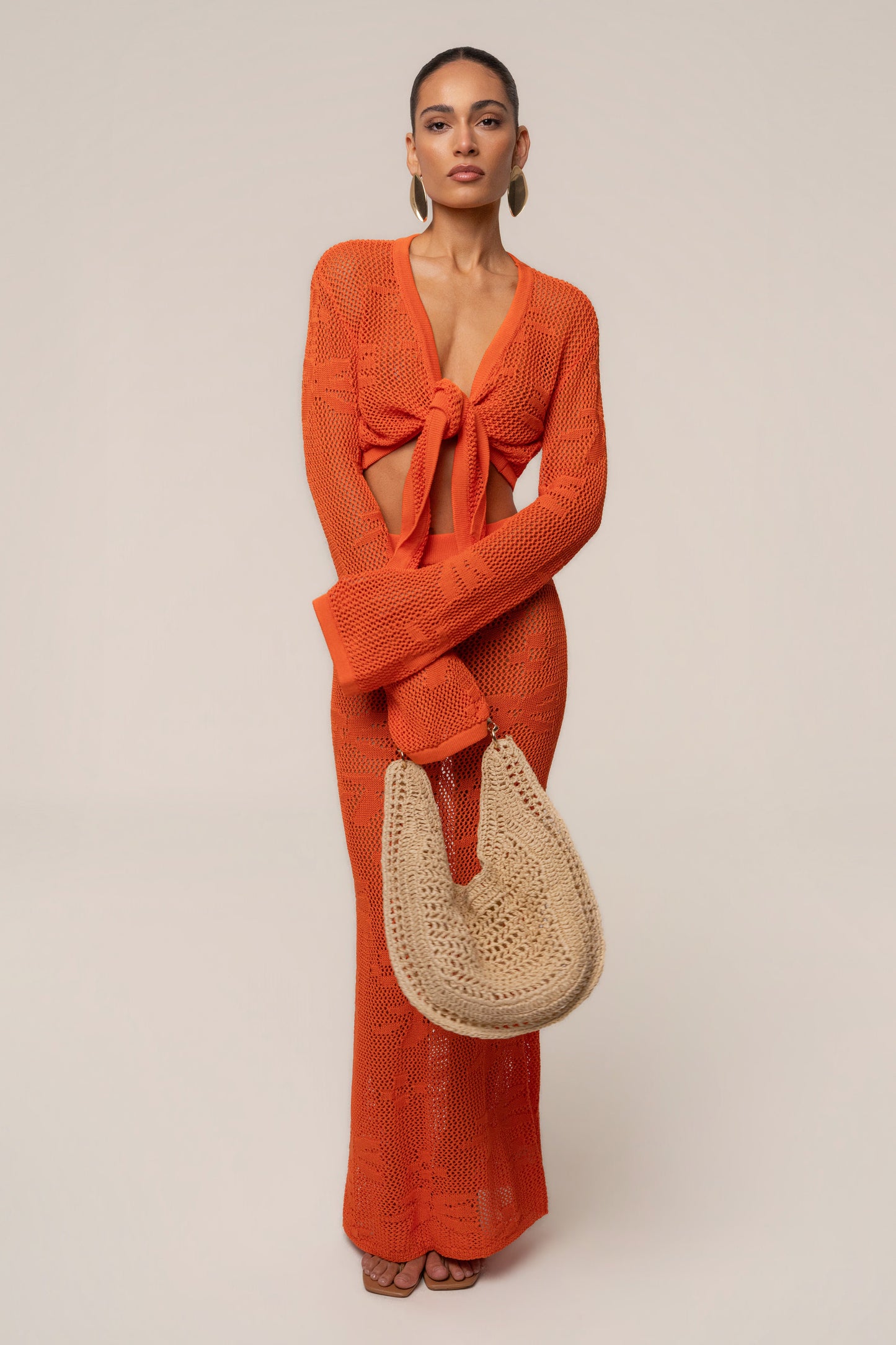 « Marbella » — Ensemble Jupe Longue en Crochet, Orange