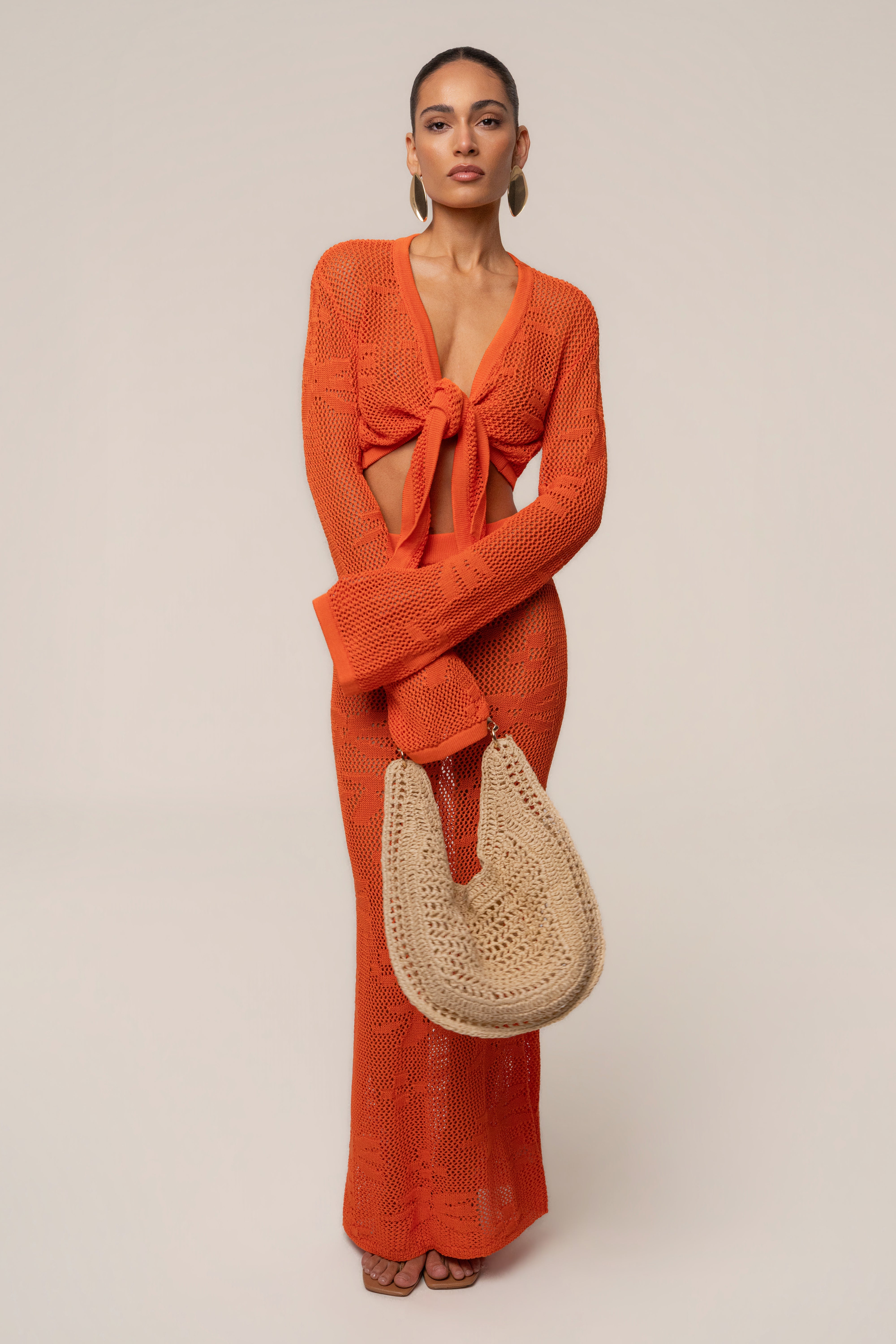 « Marbella » — Ensemble Jupe Longue en Crochet, Orange