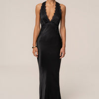 « Nuit de Satin » — Robe Longue Bustier Dos Croisé, Noir
