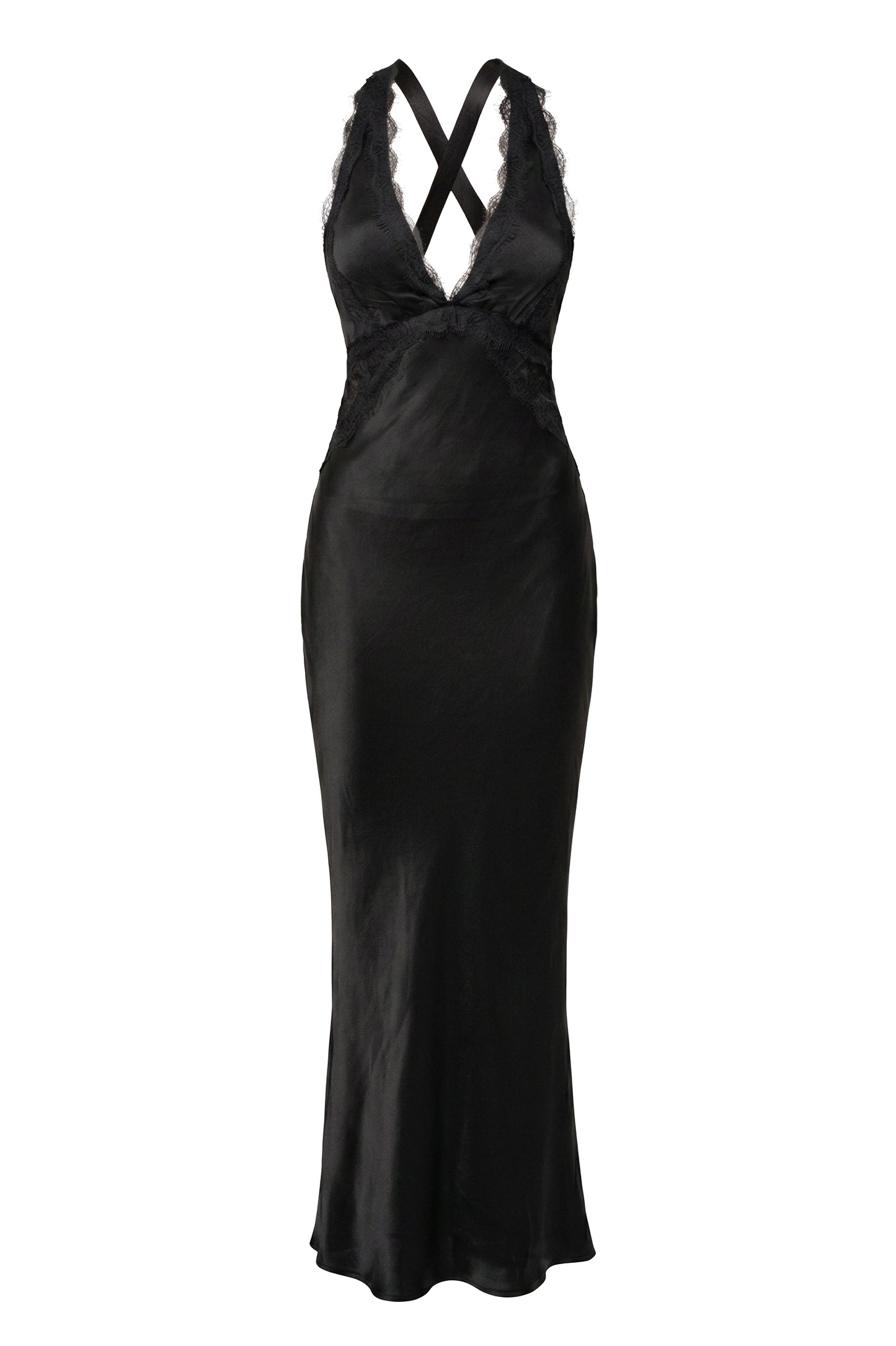 « Nuit de Satin » — Robe Longue Bustier Dos Croisé, Noir