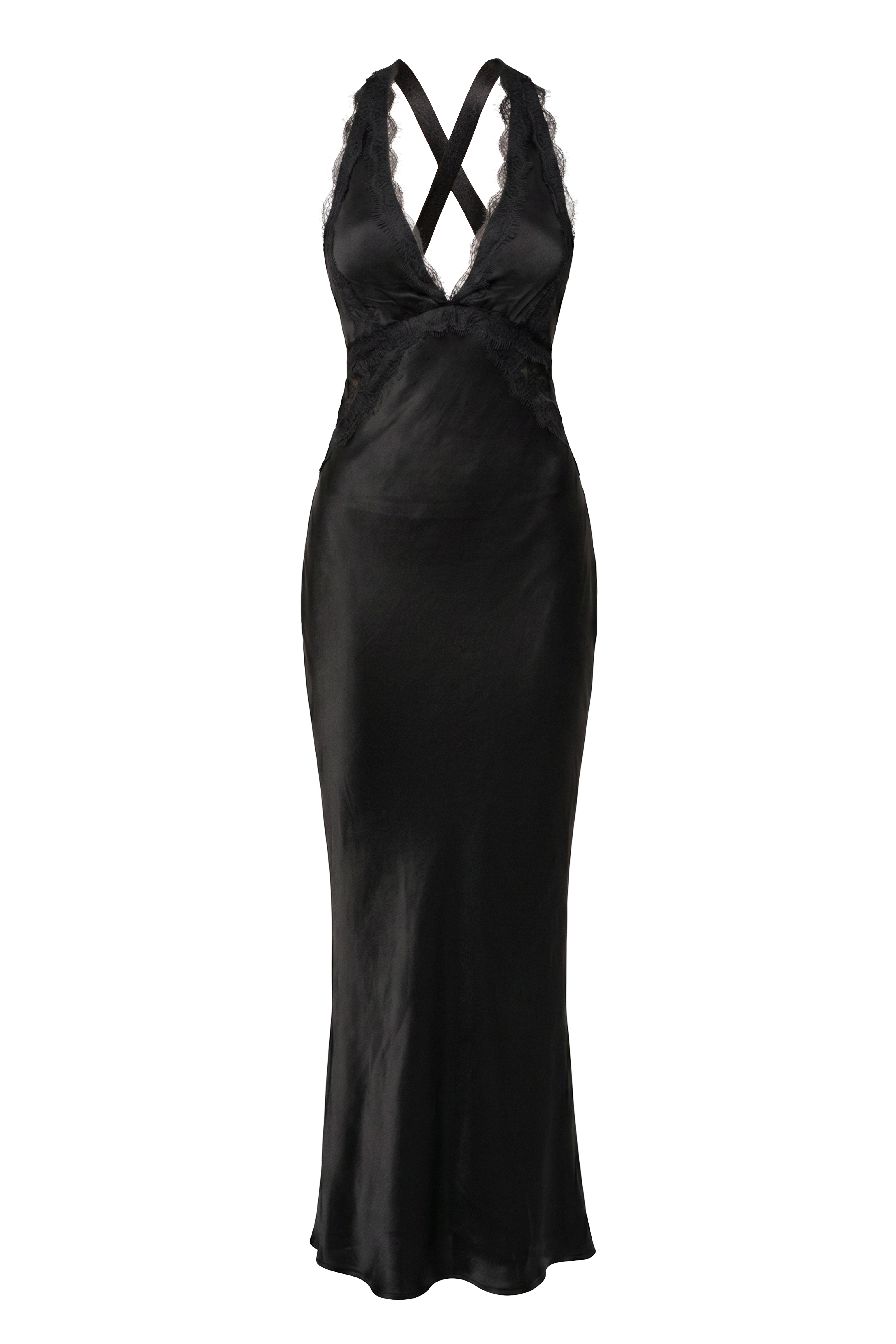 « Nuit de Satin » — Robe Longue Bustier Dos Croisé, Noir