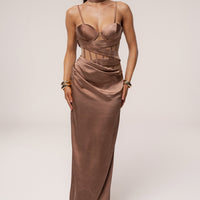 « Heure Dorée » — Robe Longue Corset, Bronze