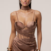 « Heure Dorée » — Robe Longue Corset, Bronze