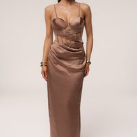 « Heure Dorée » — Robe Longue Corset, Bronze