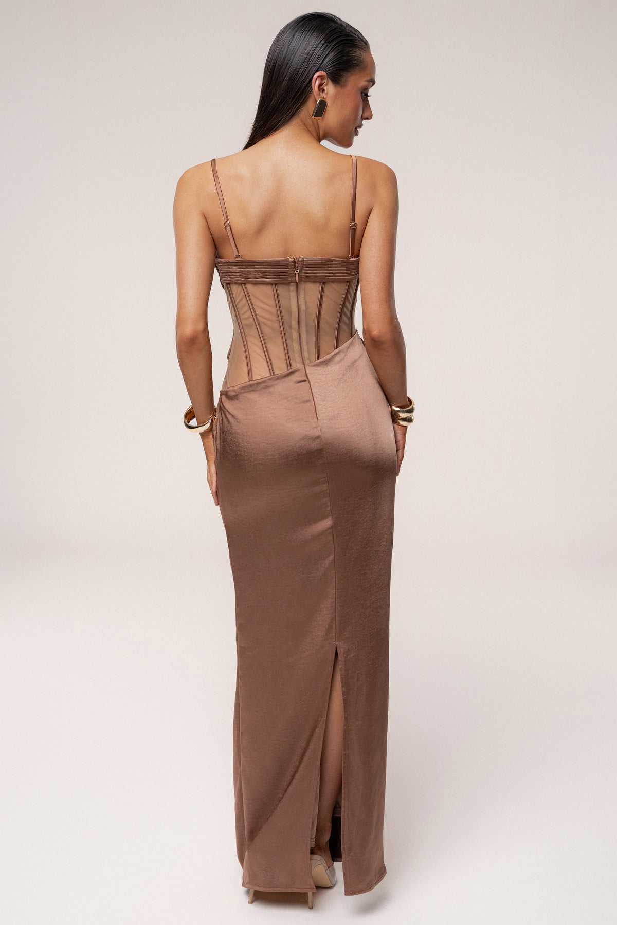 «Lueur ambrée» — robe corset longue, bronze