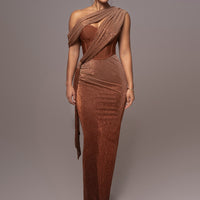 « Céleste » — Robe Longue Drapée Bandage, Or