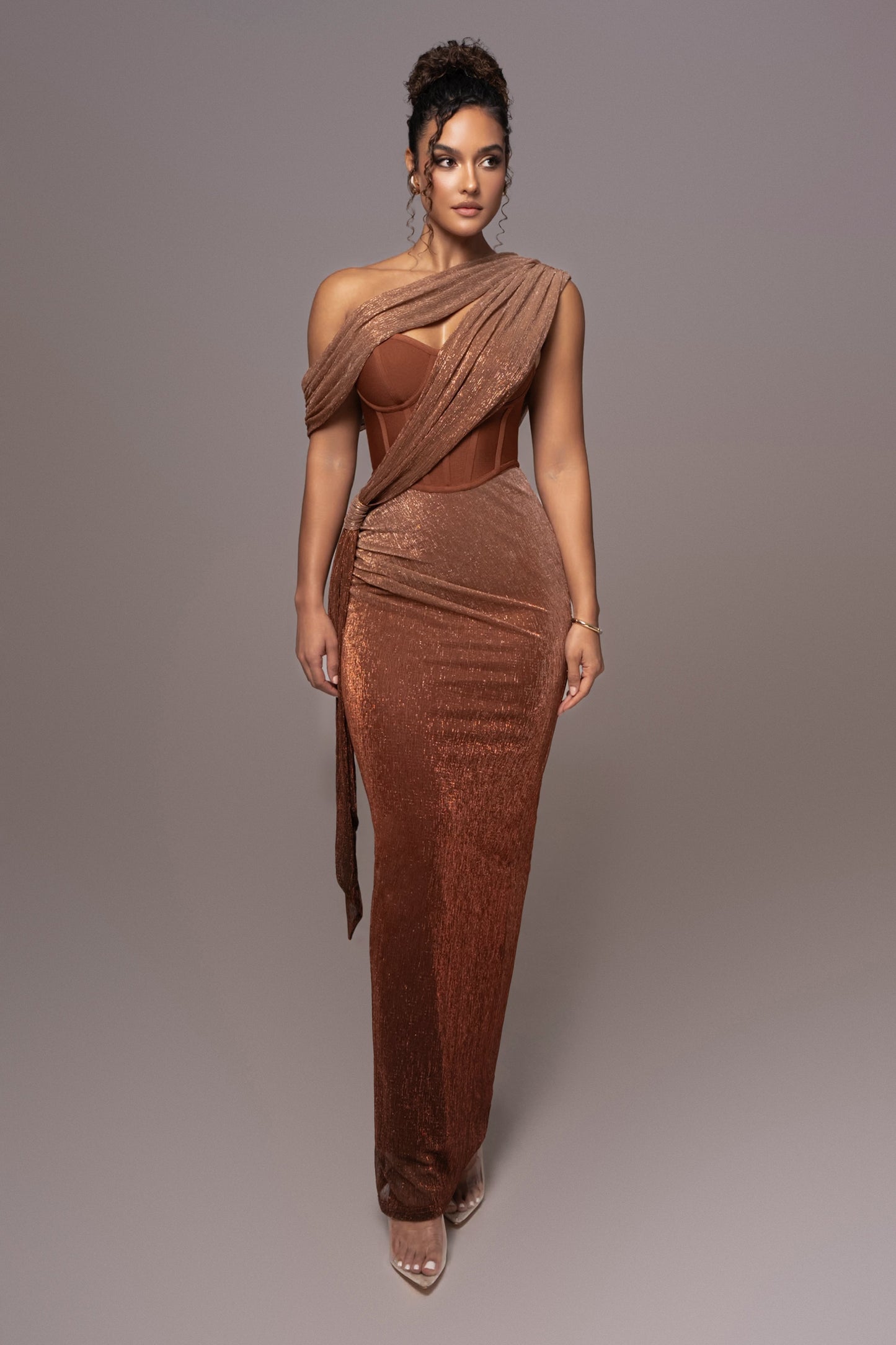 « Céleste » — Robe Longue Drapée Bandage, Or