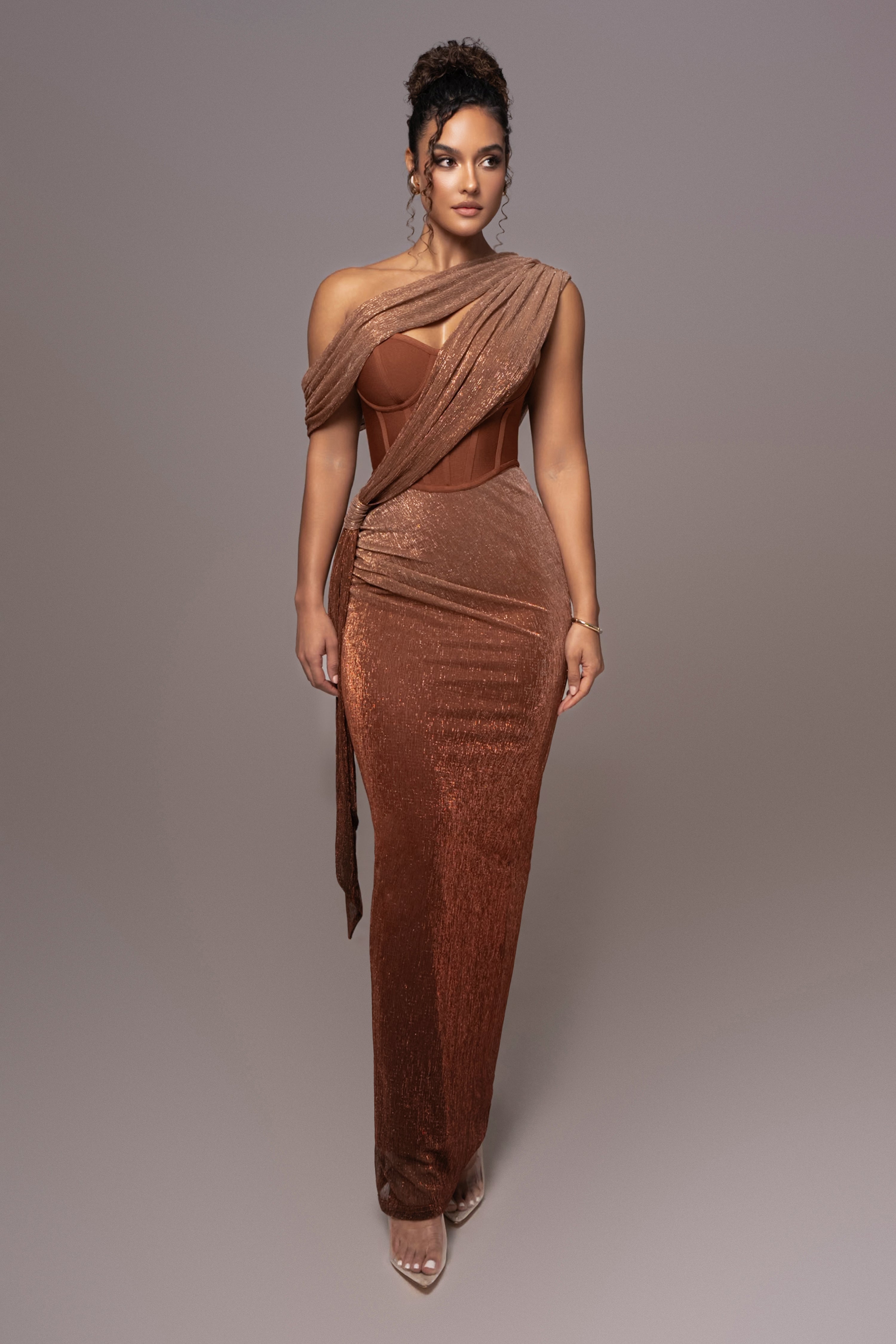 « Céleste » — Robe Longue Drapée Bandage, Or