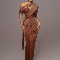 « Céleste » — Robe Longue Drapée Bandage, Or