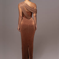 « Céleste » — Robe Longue Drapée Bandage, Or