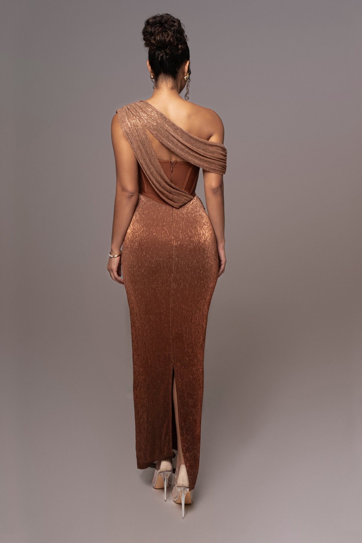 « Céleste » — Robe Longue Drapée Bandage, Or