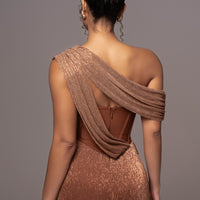 « Céleste » — Robe Longue Drapée Bandage, Or