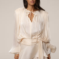 « Lueur Pure » — Robe Courte Drapée, Crème