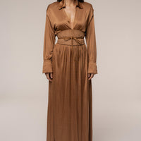 « Ligne Haute » — Robe Longue à Col, Fauve