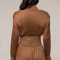 « Ligne Haute » — Robe Longue à Col, Fauve