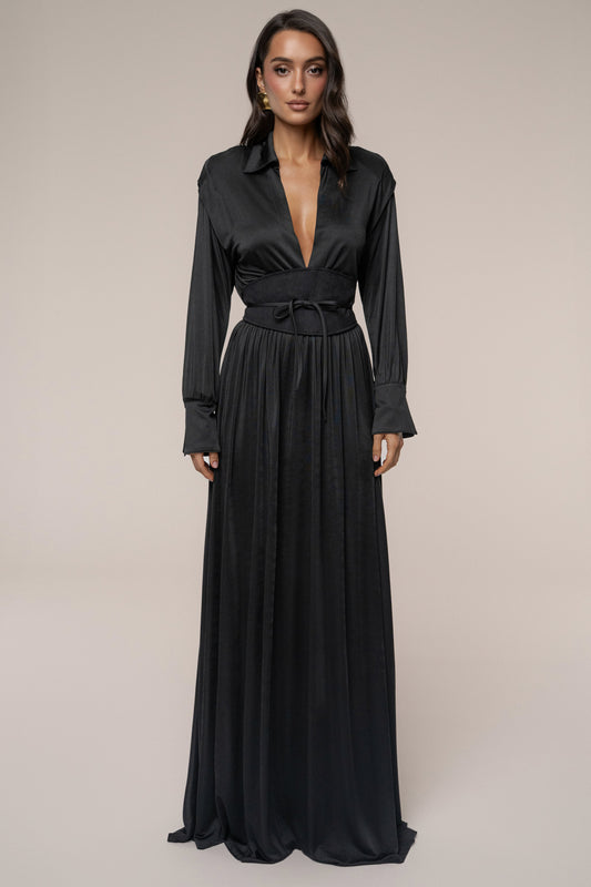 « Ligne Haute » — Robe Longue à Col, Noir