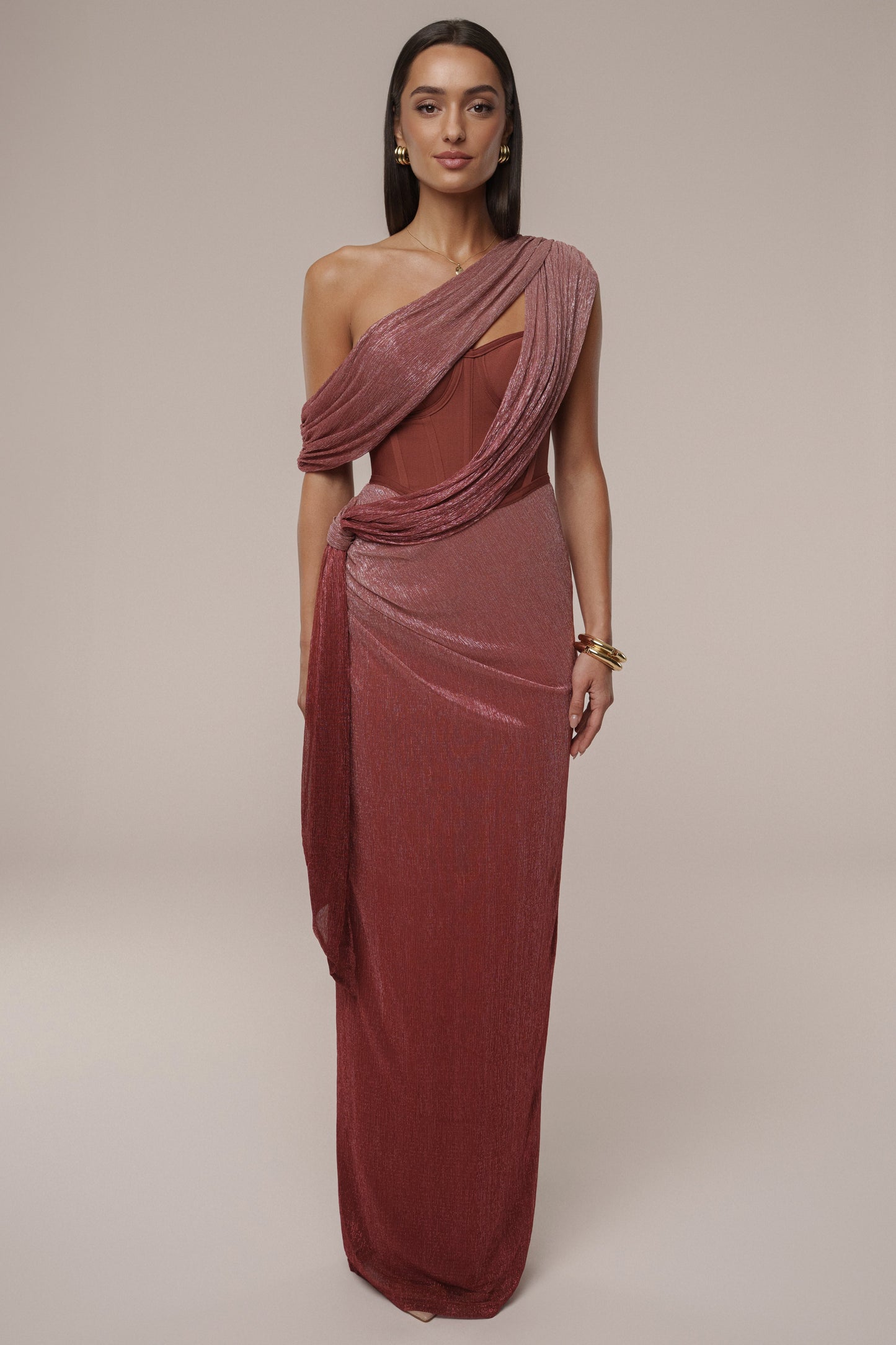 « Céleste » — Robe Longue Drapée Bandage, Rouge