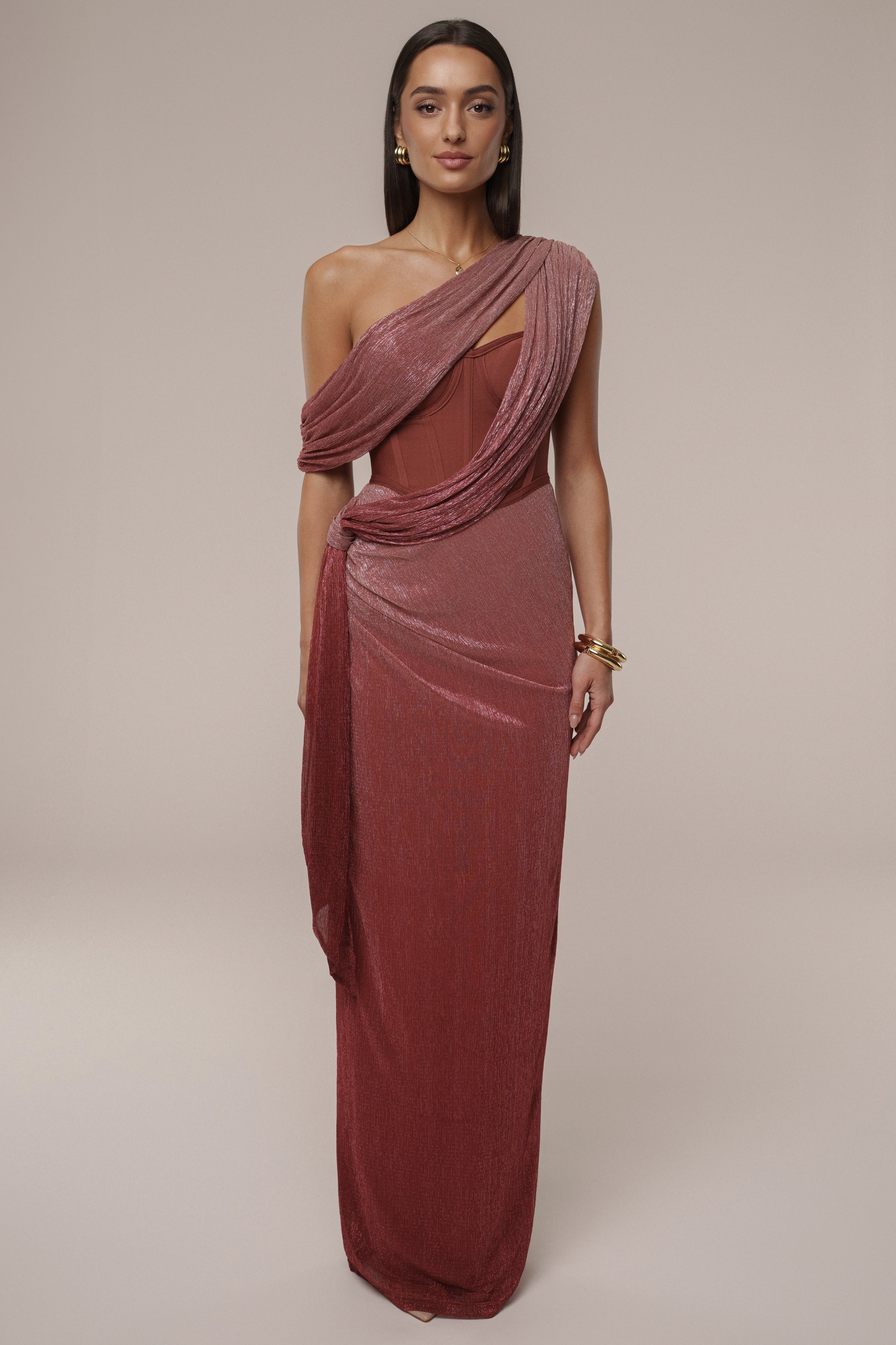 « Céleste » — Robe Longue Drapée Bandage, Rouge