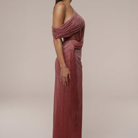 « Céleste » — Robe Longue Drapée Bandage, Rouge