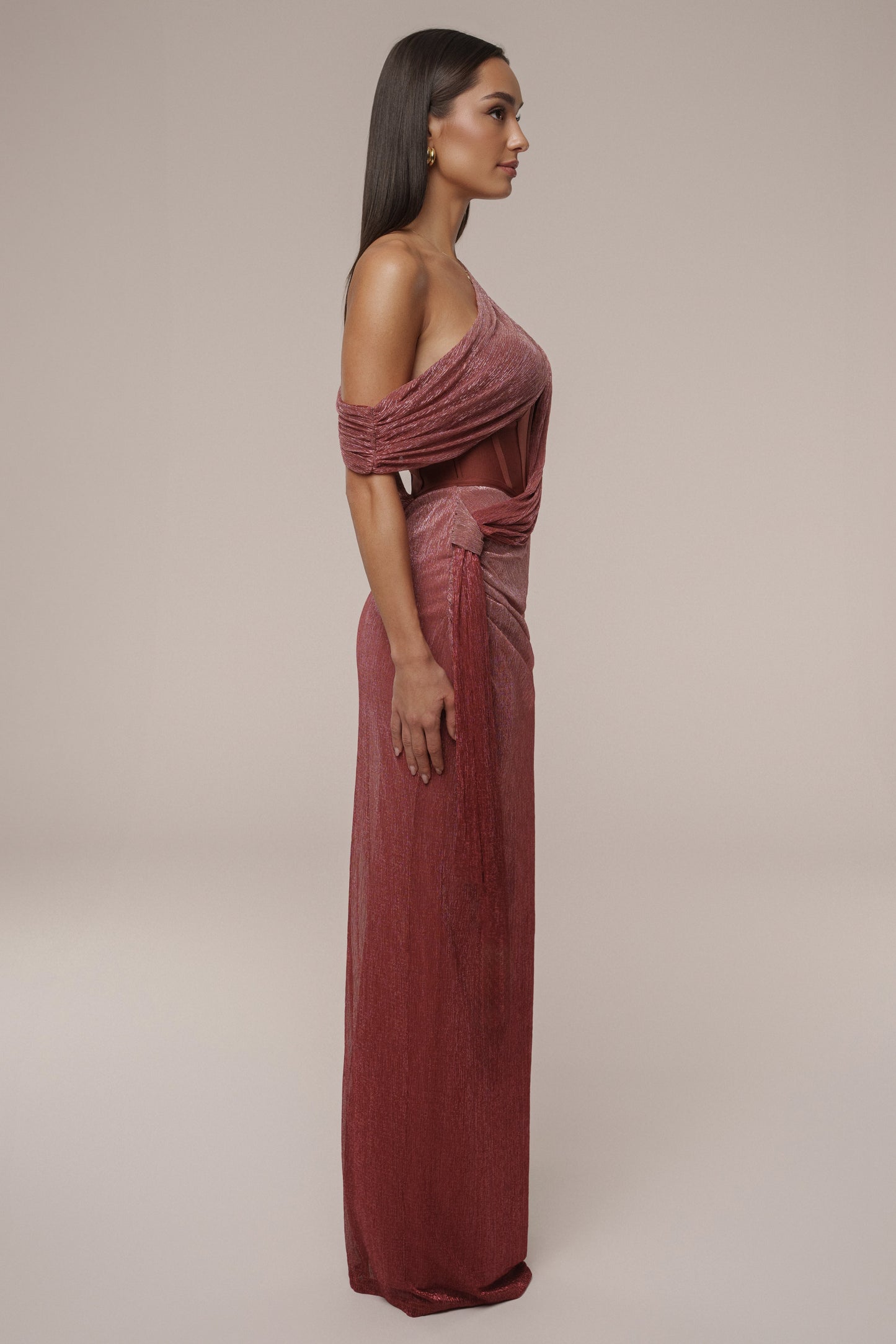 « Céleste » — Robe Longue Drapée Bandage, Rouge