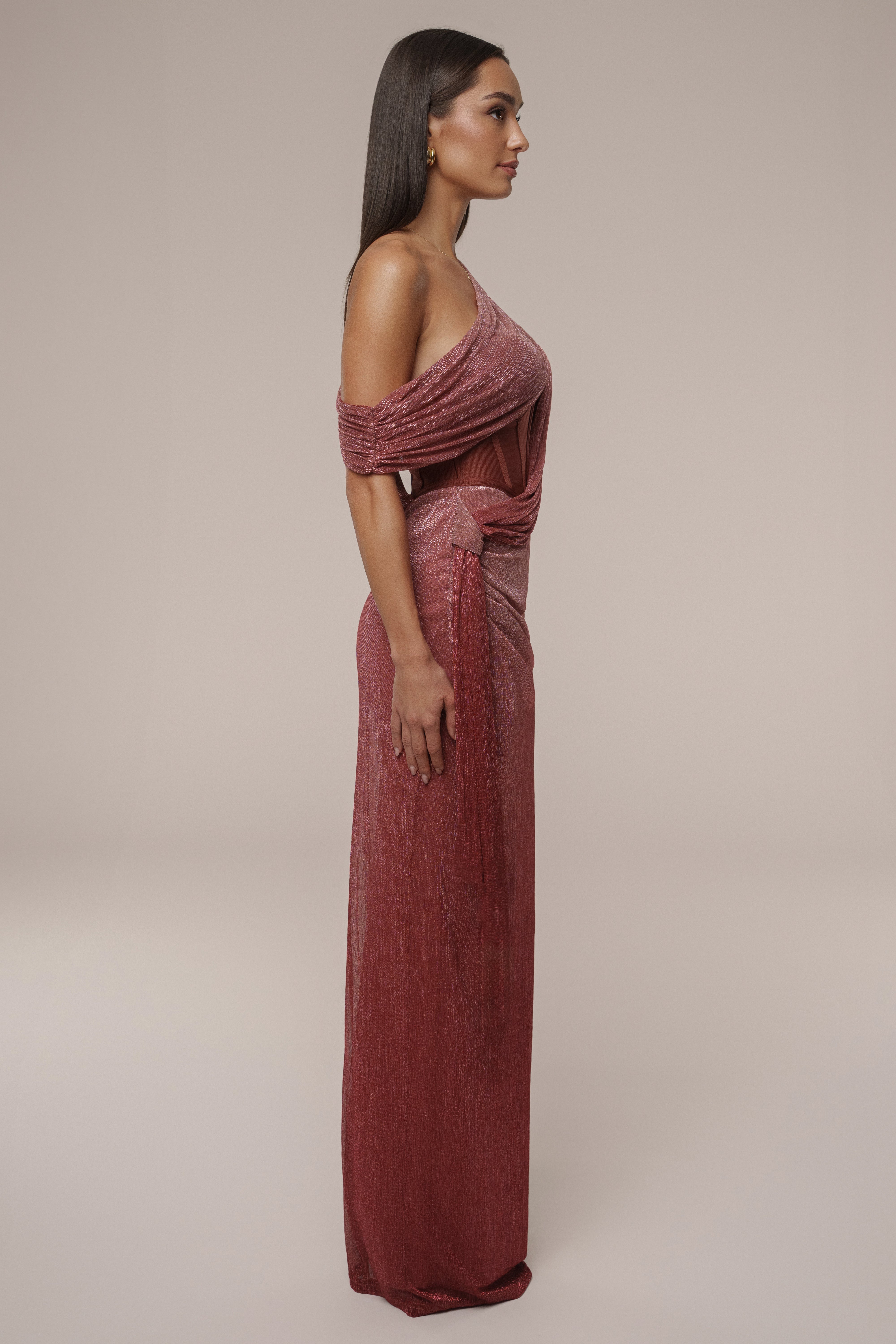 « Céleste » — Robe Longue Drapée Bandage, Rouge