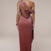 « Céleste » — Robe Longue Drapée Bandage, Rouge