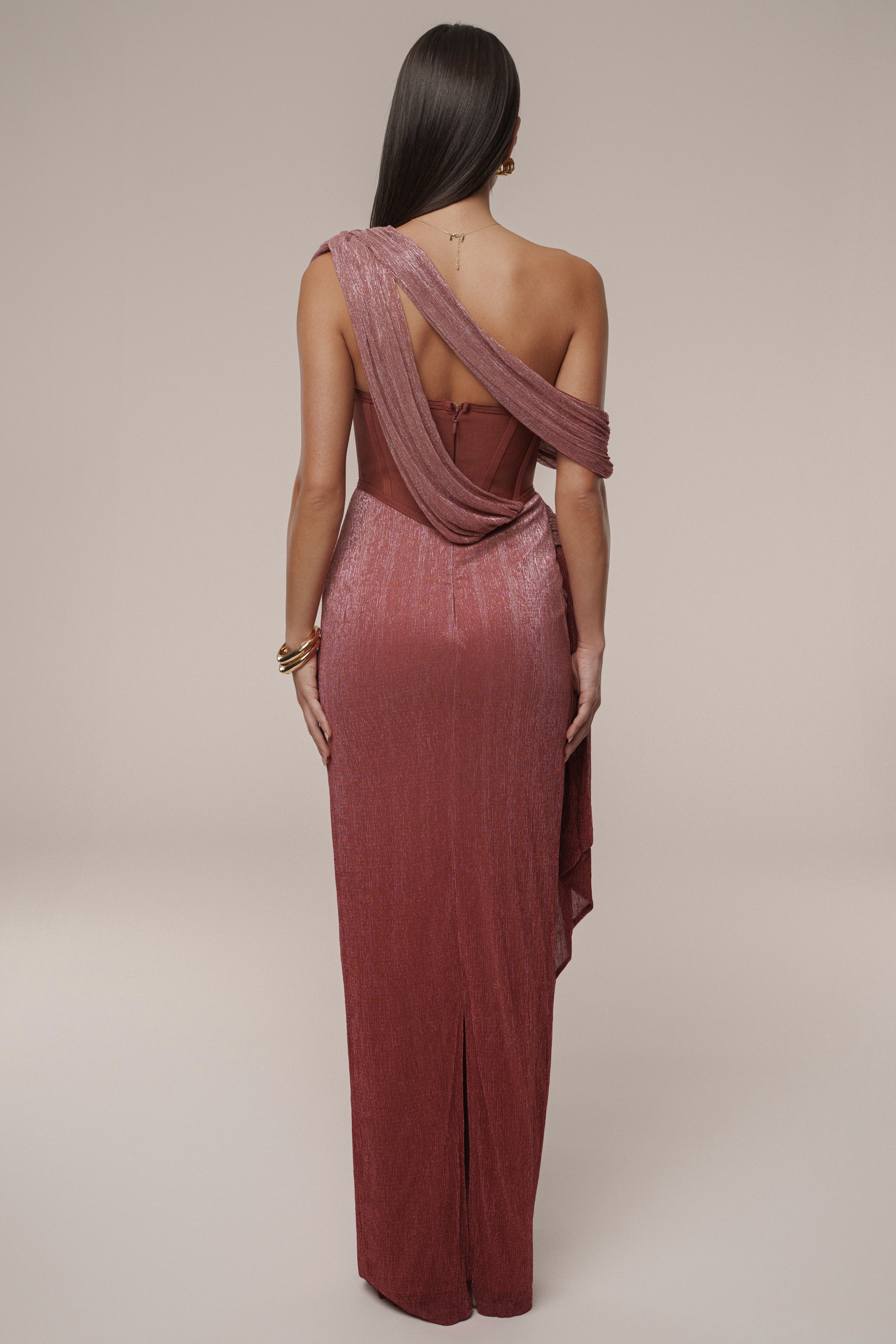 « Céleste » — Robe Longue Drapée Bandage, Rouge