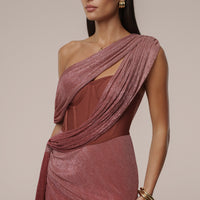 « Céleste » — Robe Longue Drapée Bandage, Rouge