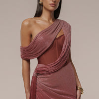 « Céleste » — Robe Longue Drapée Bandage, Rouge