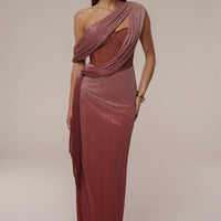 « Céleste » — Robe Longue Drapée Bandage, Rouge