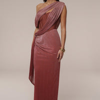 « Céleste » — Robe Longue Drapée Bandage, Rouge