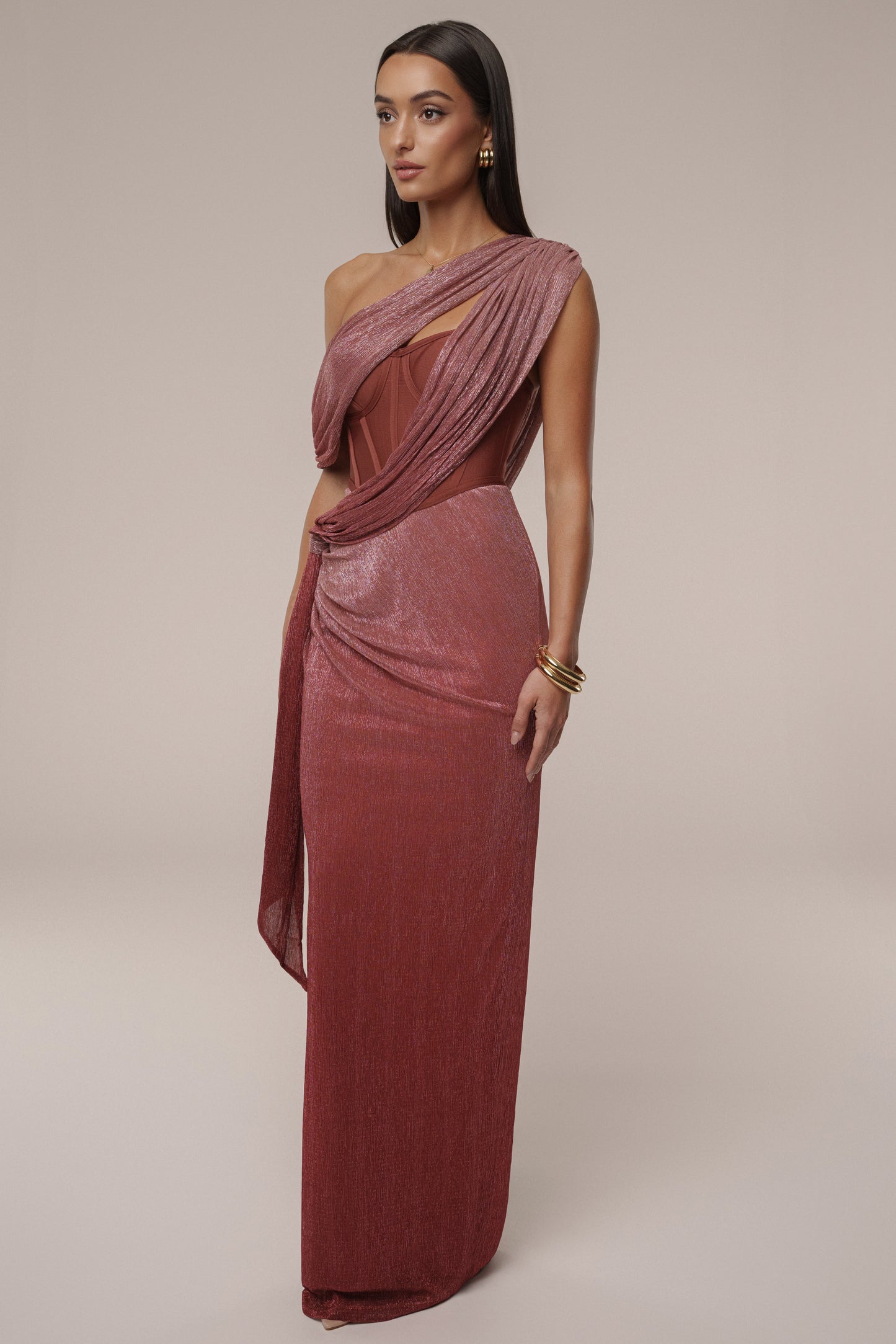 « Céleste » — Robe Longue Drapée Bandage, Rouge