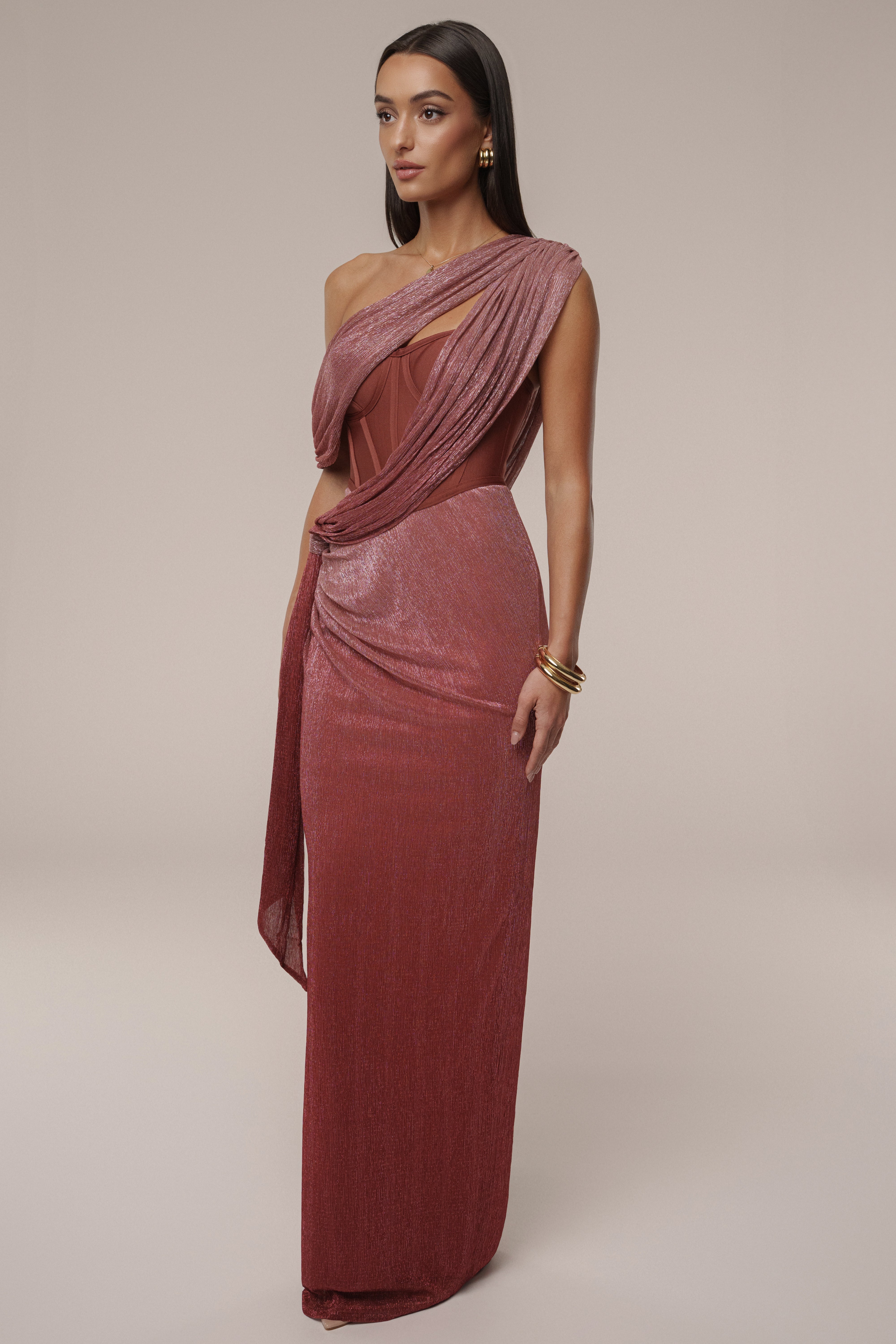 « Céleste » — Robe Longue Drapée Bandage, Rouge