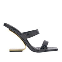 AZALEA WANG RENIX BLACK SNAKE WEDGE MULE SANDAL