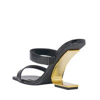 AZALEA WANG RENIX BLACK SNAKE WEDGE MULE SANDAL
