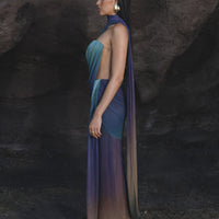 « Cœur d’Impératrice » — Robe Longue Drapée en Maille, Noir Ombré