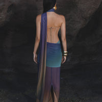 « Cœur d’Impératrice » — Robe Longue Drapée en Maille, Noir Ombré