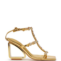 AZALEA WANG SCHANTELLE GOLD EMBELLISHED UPPER WEDGE SANDAL