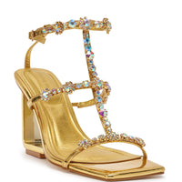 AZALEA WANG SCHANTELLE GOLD EMBELLISHED UPPER WEDGE SANDAL