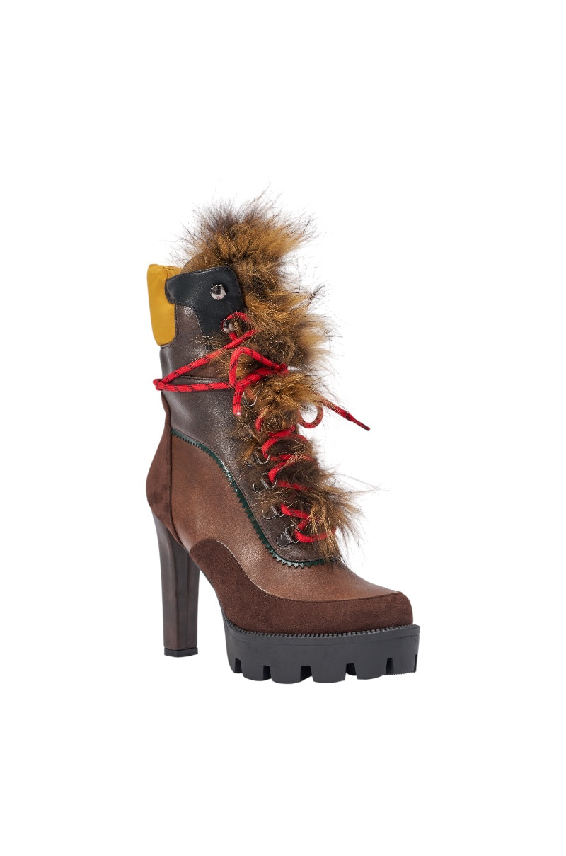 « Pétale » — Bottes à talon bloc, Marron