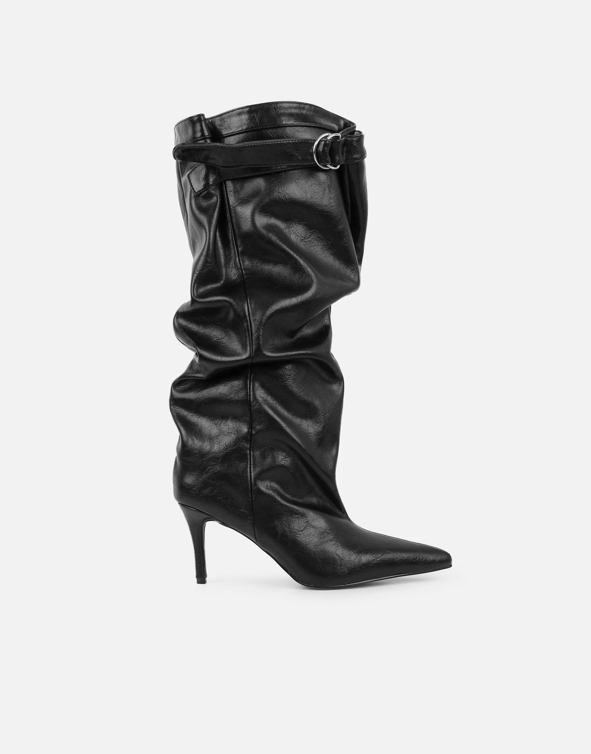 « Minuit Sculpté » — Bottes Froncées à Bout Pointu, Noir