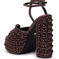 AZALEA WANG SOMETHING BRONZE EMBELLISHED PLATFORM SANDAL