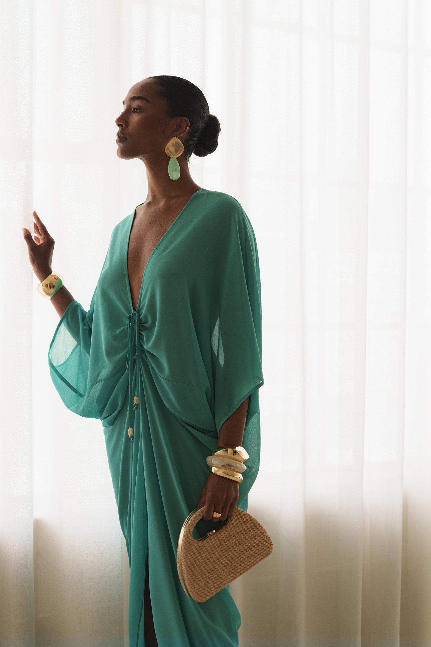 « Jours Sans Fin » — Robe Cache-Maillot Kaftan, Sarcelle