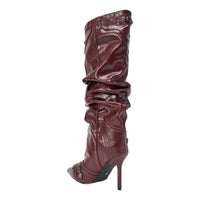 « Éclat Grenat » — Bottines Stiletto Froncées à Bijoux, Bordeaux